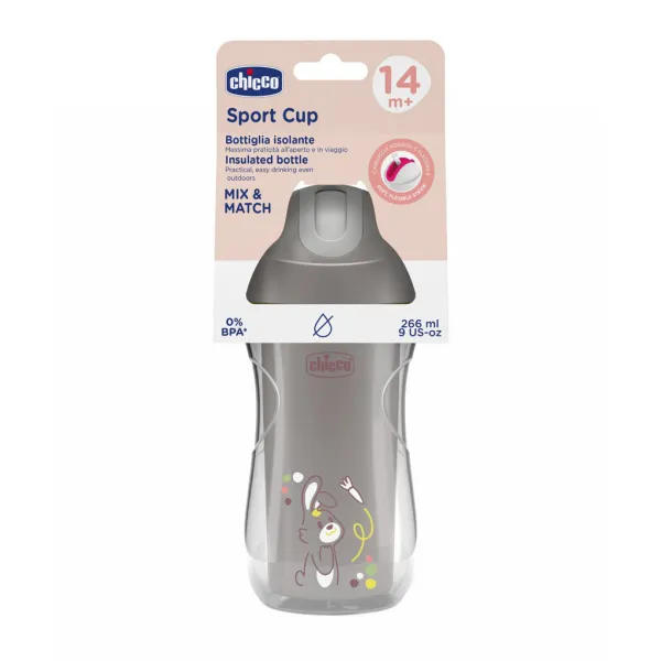 CHICCO Hrnček Sport so slamkou grey, 14m+