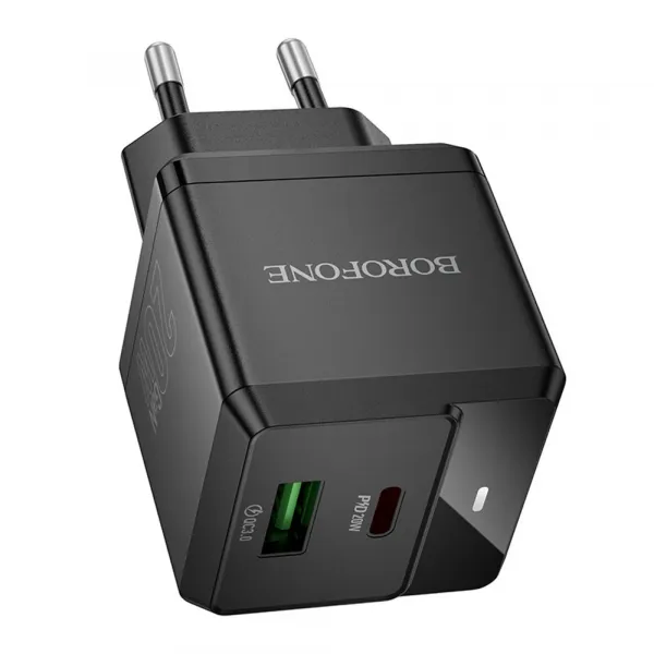 Borofone adaptér BN19 Intenso GaN - USB + USB-C, PD, 20W, QC 3.0, 3A, čierny