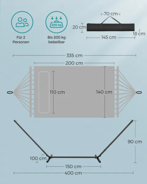 Dvojmiestna hojdacia sieť so stojanom 140x200 cm GHS002Q01