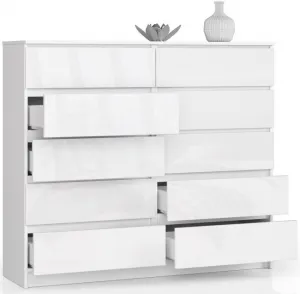 Ak furniture Komoda Kuba 140 cm 10 zásuviek biela lesk