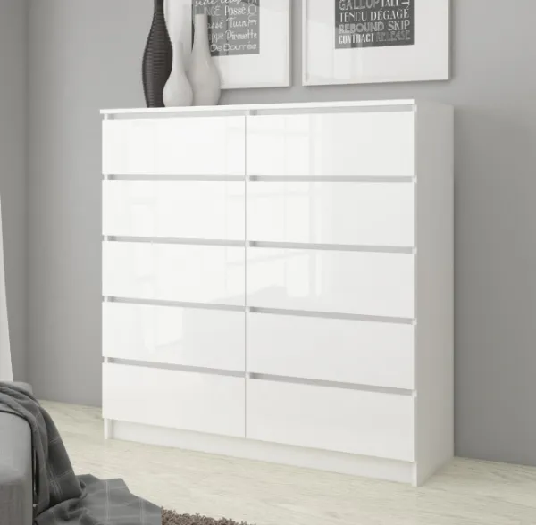 Ak furniture Komoda Kuba 140 cm 10 zásuviek biela lesk