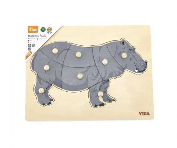 Detské drevené puzzle s úchytmi Montessori Viga Hroch