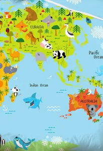 Tiptrade Bavlnené obliečky Mapa Zvierat, 140 x 200 cm, 70 x 90 cm