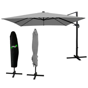 Garden Line Zahradní slunečník s ochranným obalem a LED osvětlením ROMA 300 x 400 cm šedý