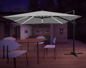 Garden Line Zahradní slunečník s ochranným obalem a LED osvětlením ROMA 300 x 400 cm šedý