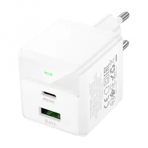 Borofone adaptér BN19 Intenso GaN - USB + USB-C, PD, 20W, QC 3.0, 3A, biely