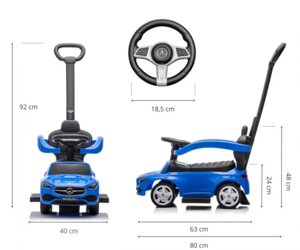 Detské odrážadlo s vodiacou tyčou MERCEDES C-Class Deluxe Milly Mally Blue