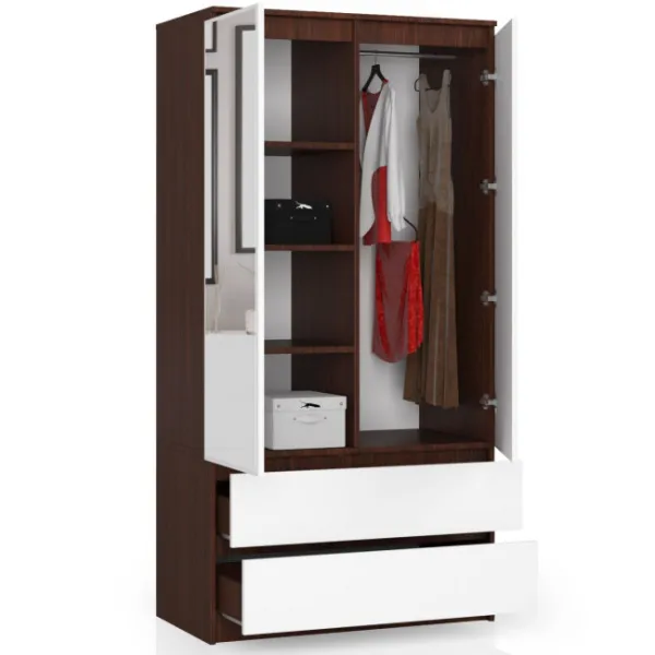 Ak furniture Šatníková skriňa Star so zrkadlom 90 cm wenge/biela