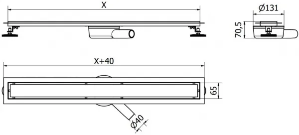 MEXEN/S - Flat 360° M33 podlahový žľab otočný 80, čierny 1733080-40