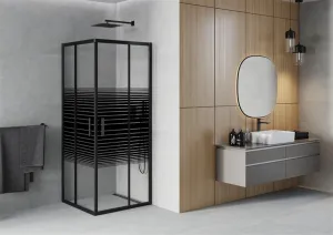 MEXEN - Rio sprchovací kút štvorec 90 x 90, pruhy, čierna 860-090-090-70-20