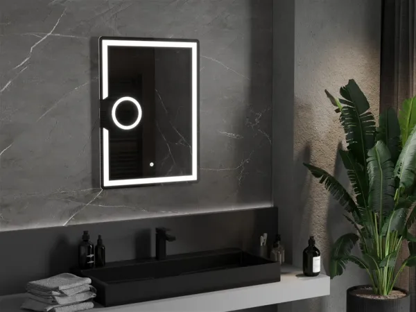 MEXEN - Onyx zrkadlo s osvetlením s kozmetickým zrkadlom 60 x 80, LED 600 9813-060-080-611-00