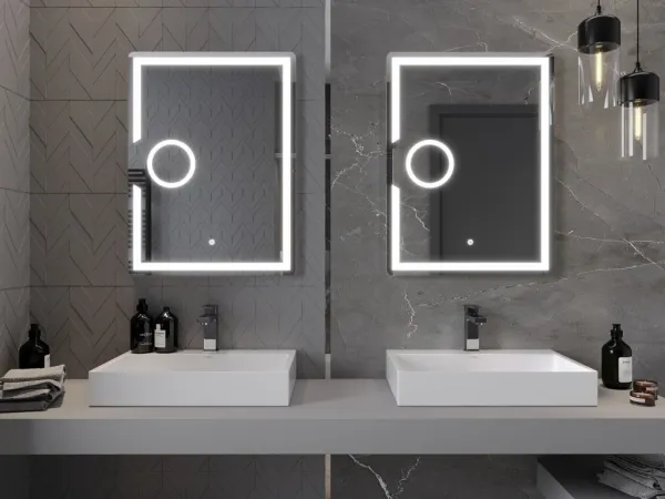 MEXEN - Onyx zrkadlo s osvetlením s kozmetickým zrkadlom 60 x 80, LED 600 9813-060-080-611-00