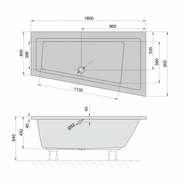 POLYSAN - ANDRA R asymetrická vaňa 160x90x45cm, biela 81541