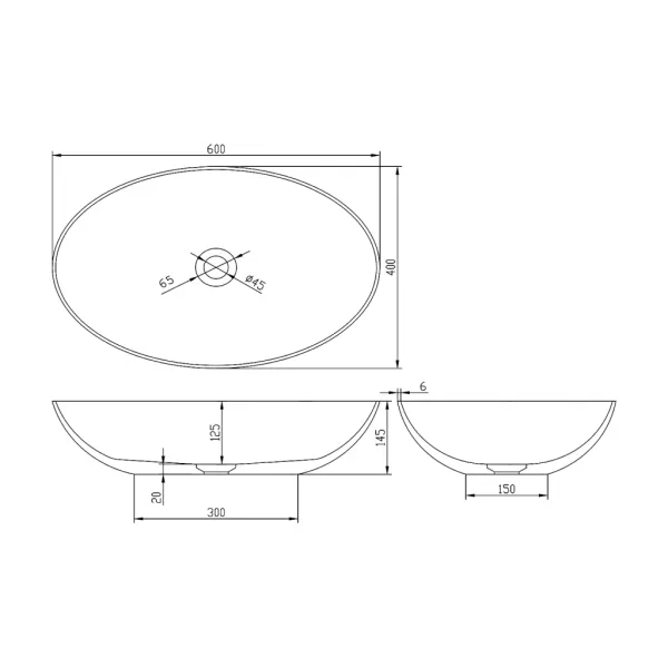POLYSAN - BANERA OVAL umývadlo na dosku, liaty mramor, 60x40cm, biela 14397