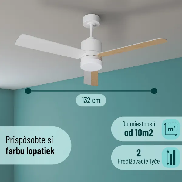 Noaton 14132WWL Canis, biela a svetlo hnedá, stropný ventilátor so svetlom
