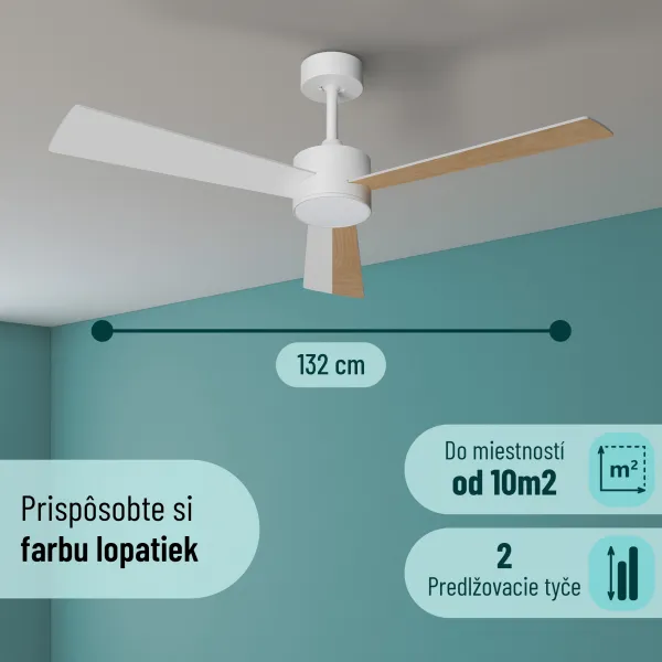 Noaton 13132WWL Lepus, biela a svetlo hnedá, stropný ventilátor so svetlomm
