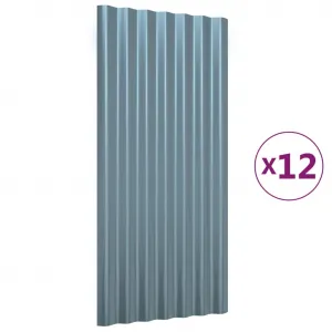 vidaXL Strešné panely 12 ks práškovaná oceľ sivá 80x36 cm