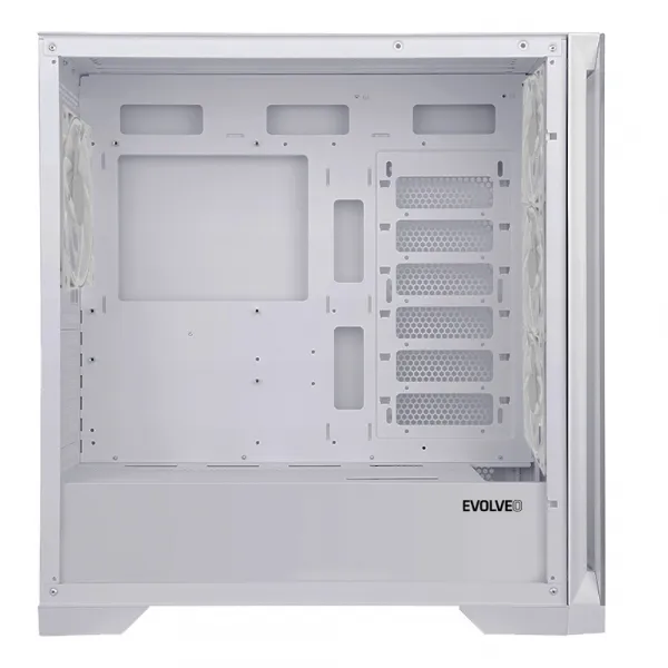 EVOLVEO Ptero Q2+, 2x predný panel - sklo/mriežka, 4x ventilácia, skriňa ATX - bielá