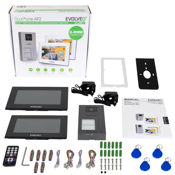EVOLVEO DoorPhone AP2-2 káblový videotelefón pre dva byty s aplikáciou, čierny