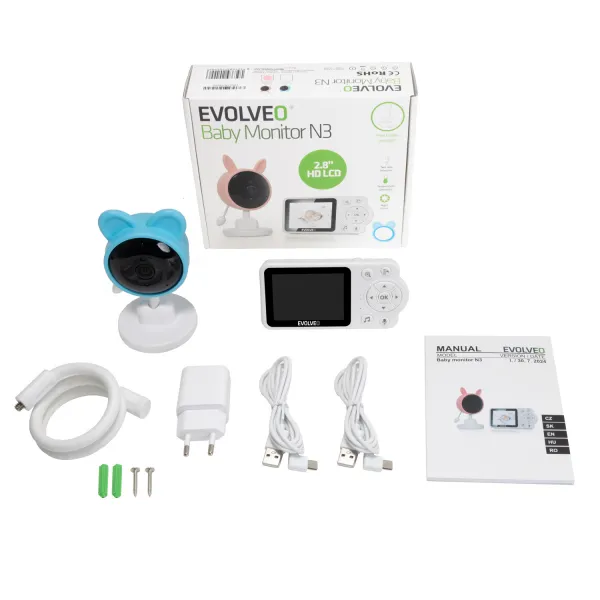 EVOLVEO Baby Monitor N3, LCD displej, IR přísvit, modrá