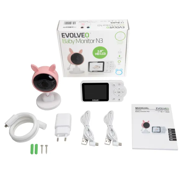 EVOLVEO Baby Monitor N3, LCD displej, IR přísvit, růžová
