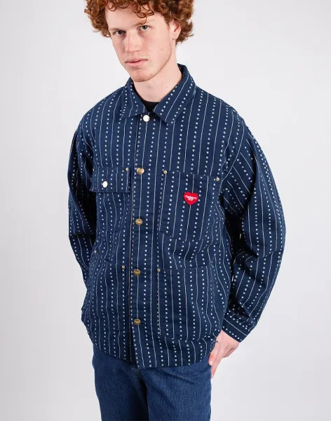 Carhartt WIP Drewe Chore Coat Heart C Pinstripe, Ink/Natur rinsed S