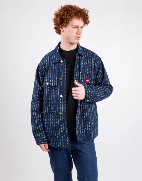 Carhartt WIP Drewe Chore Coat Heart C Pinstripe, Ink/Natur rinsed S
