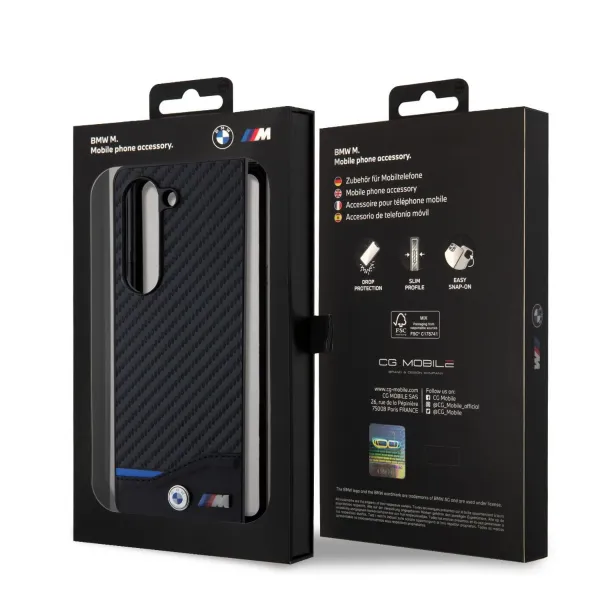 BMW PU CARBON Zadný kryt pre Samsung Galaxy Z Fold5 5G čierny