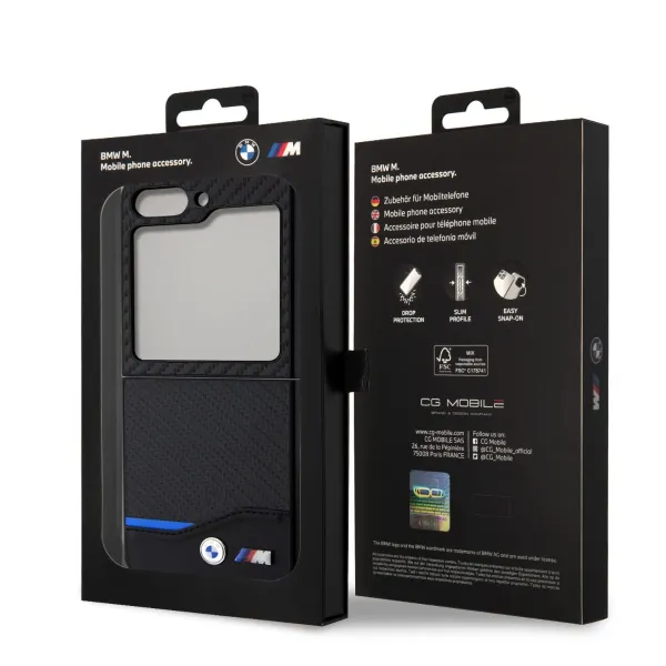 BMW PU CARBON Zadný kryt pre Samsung Galaxy Z Flip5 5G čierny