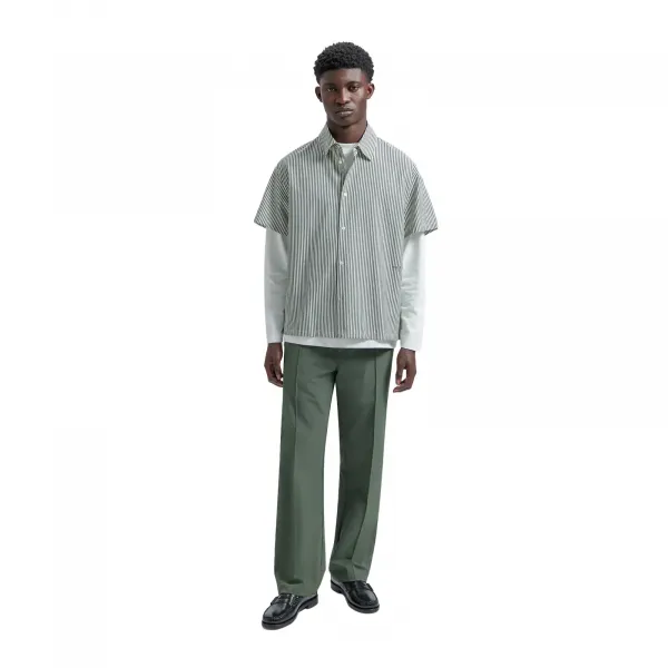 Olaf Boxy Seersucker Stripe Shirt SS "Charcoal" (M200303-CHARCOAL)
