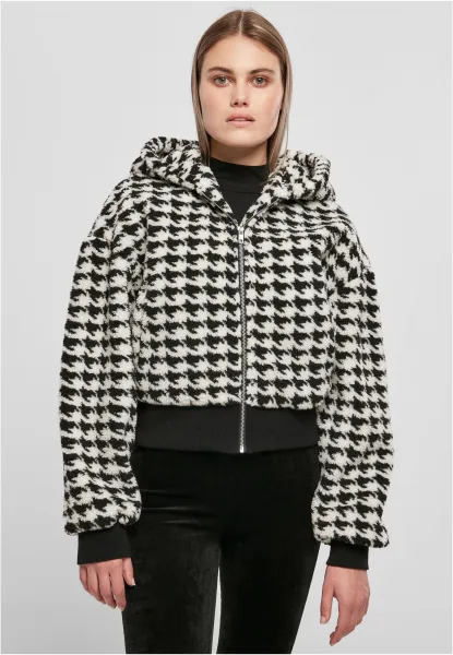 AOP Sherpa Blackhoundstooth Women's Short Oversized Jacket