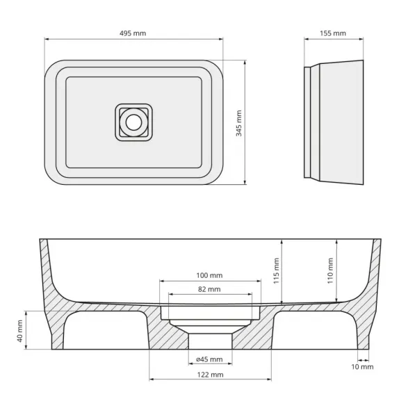 POLYSAN - BANERA SQUARE umývadlo na dosku, liaty mramor, 50x36cm, biela 14596