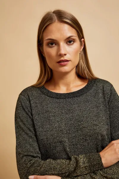 Marisse Black Metallic Thread Sweater