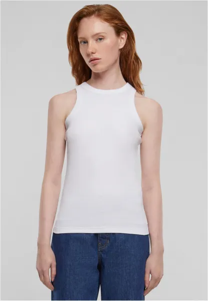 Women's Racer Back Rib Tank Top - White