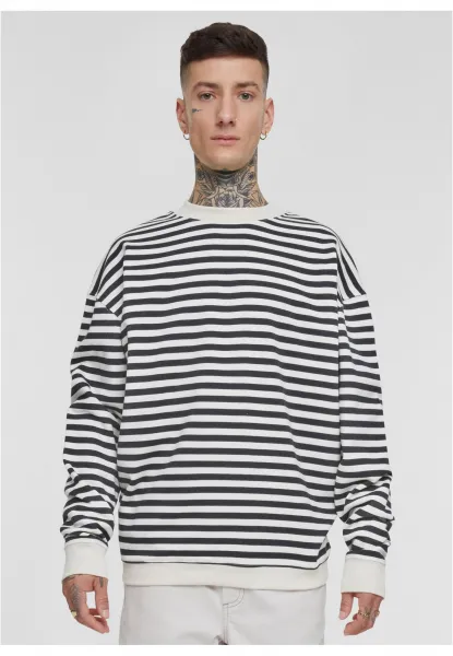 Men's Striped Crewneck Sweatshirt White - Sand/Black