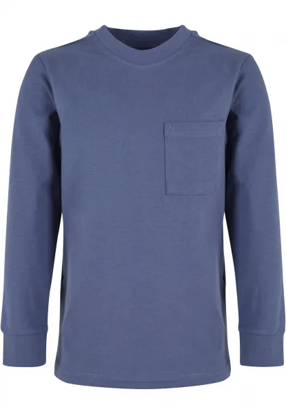 Boys' long-sleeved T-shirt with a pocket blue
