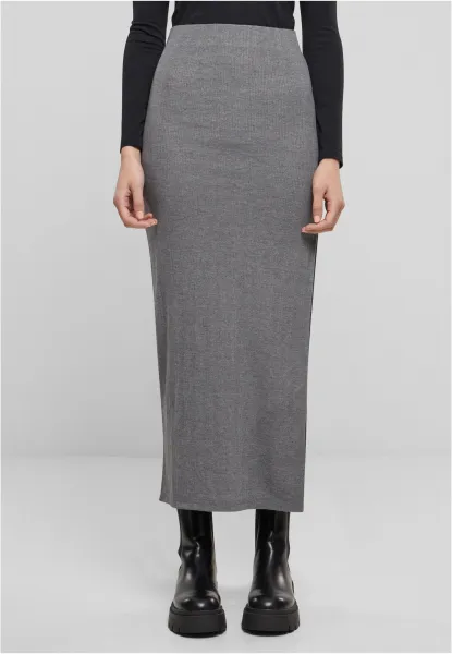 Women's ribbed skirt with high slit gray