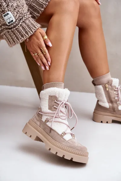 Ankle boots with sheepskin beige Merilana