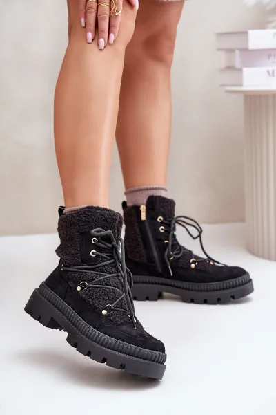 Ankle boots with sheepskin black Merilana