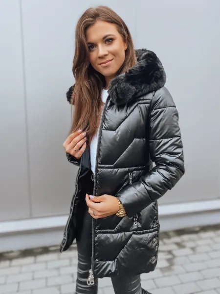 Čierna dámska prešívaná zimná bunda s kapucňou Dstreet