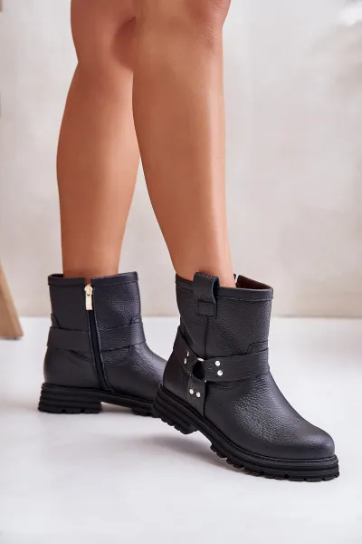 Lewski Shoes Kožené Dámske Topánky Na Plohom Opätku Čierne Lewski 3610