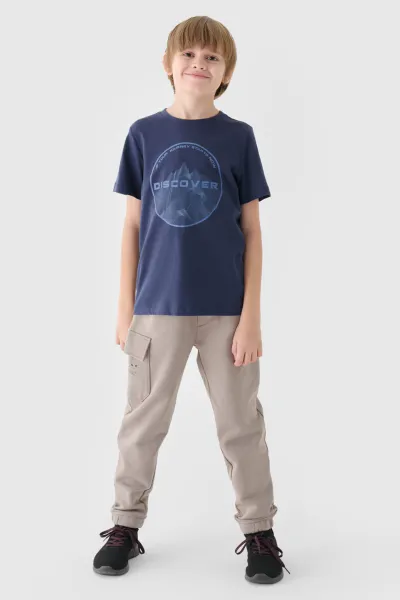 Chlapčenské zateplené tepláky 4F JUNIOR TROUSERS-JWAW24TTROM760-26S-WARM LIGHT GREY