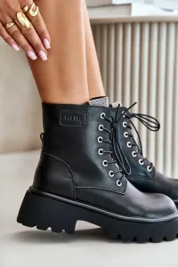 Women's Insulated Leather Ankle Boots Workery with GOE Crystals Black