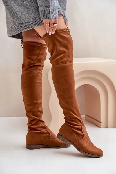 PH2 Čižmy Na Plocho Po Koleno Z Eko Semišu Camel Linnithia