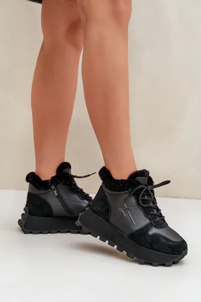 BIG STAR SHOES Kožené Sneakersy Čižmy Dámske S Kožušinou Na Platforme Big Star