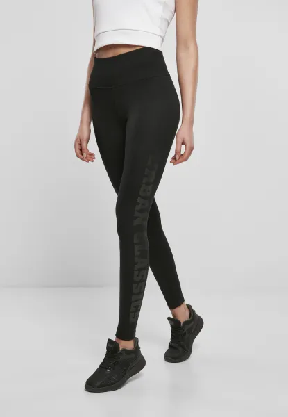 Women's branded leggings with high waist black/black