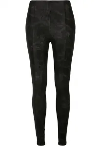 Women's washed trousers made of artificial leather black