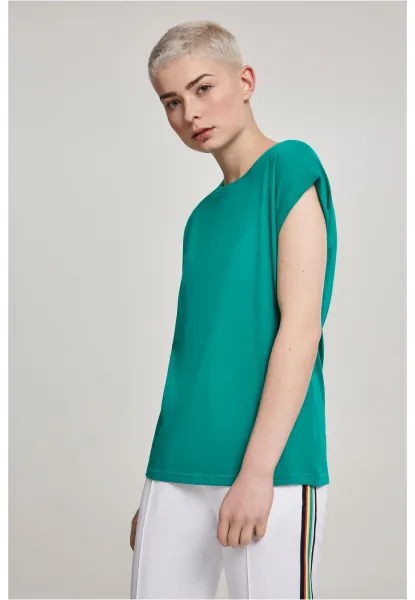 Women's T-shirt with extended shoulder, fresh green