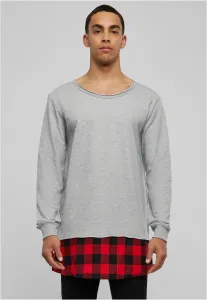 Dlhý flanell spodný otvorený okraj Crewneck šedá/bloková/červená