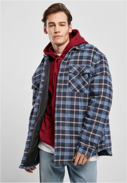Plaid quilted shirt jacket light blue/navy blue